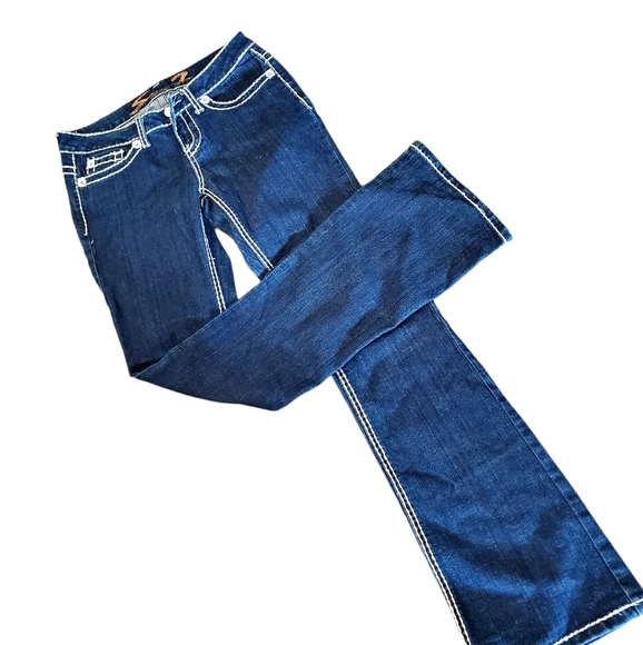 Seven 7 Dark Wash Boot Cut Mid Rise 5 pocket Sz W 27" x 31" L, Double stitch - Picture 9 of 12